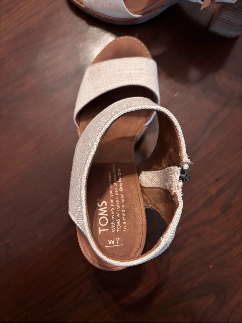 TOMS Beige Canvas Ankle-Strap Sandals